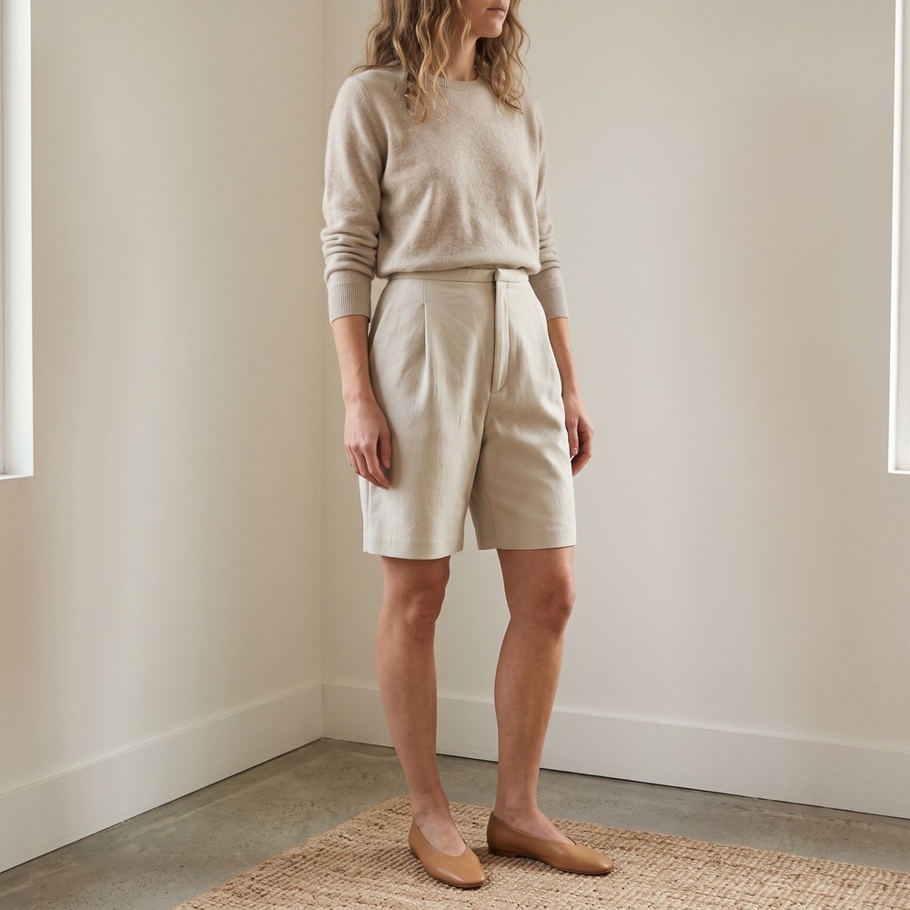 Toteme Womesn Shorts XS Beige Pleated High Rise Minimalist Quiet Luxury